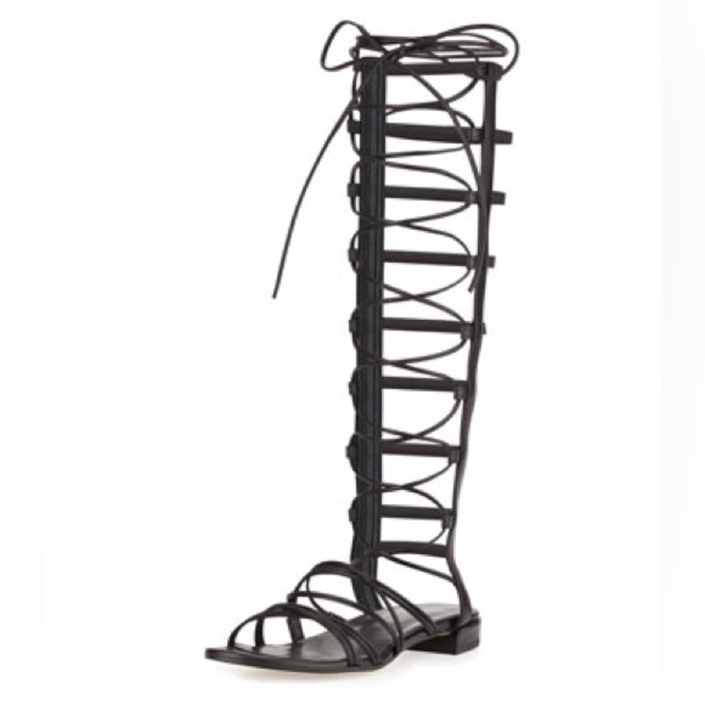 Stuart Weitzman Sparta Lace-Up Gladiator Sandals, Black